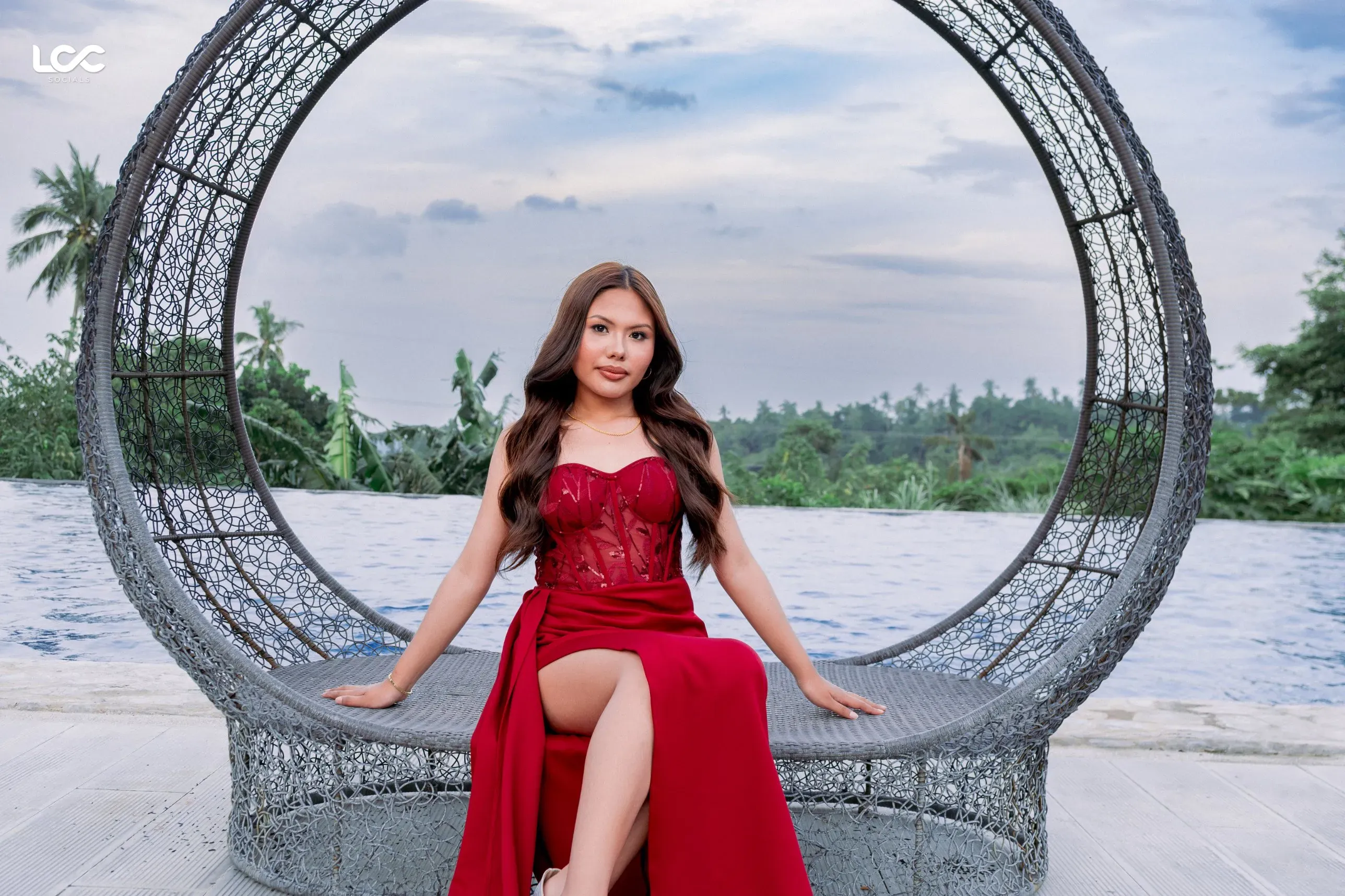 Pre-debut portrait on a circular daybed