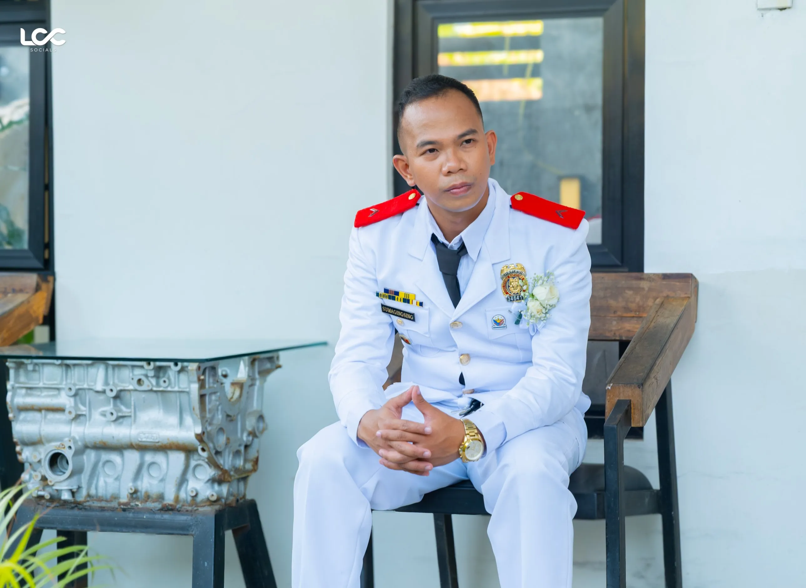 Groom in a dress uniform before the ceremony